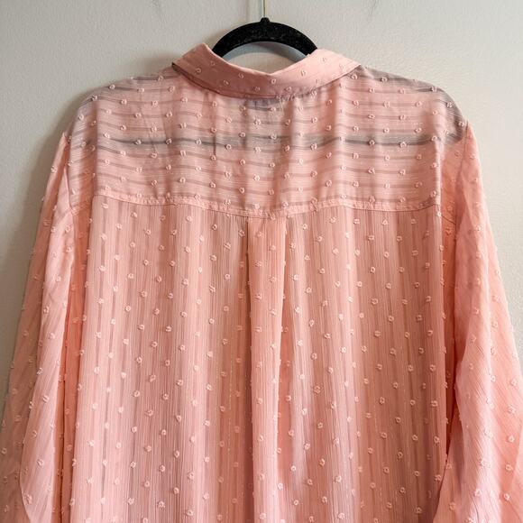 Torrid Pink Chiffon Textured Swiss Dot Semi-Sheer Bow Blouse Size 6X (30) - Picture 11 of 16